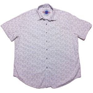 ROBERT GRAHAM Short Sleeve‎ Camp Shirt Gray Blue Dots XL